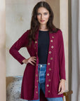 Long Sleeve Mid Thigh Open Front Cardigan with Grommet Details