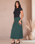 Womens Elastic Waist Solid Color Maxi Skirt