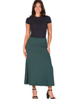 Womens Elastic Waist Solid Color Maxi Skirt
