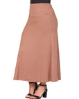 Womens Elastic Waist Solid Color Maxi Skirt