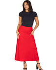 Womens Elastic Waist Solid Color Maxi Skirt