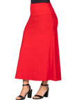 Womens Elastic Waist Solid Color Maxi Skirt