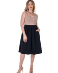 Elastic Waist Pleated Knee Length Pocket Skirt