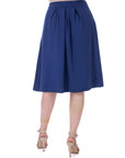 Elastic Waist Pleated Knee Length Pocket Skirt