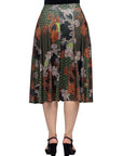 Green Print Elastic Waist Pocket Midi Skirt