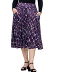 Purple Print Elastic Waist Pocket Midi Skirt