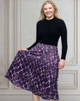 Purple Print Elastic Waist Pocket Midi Skirt