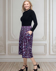 Purple Print Elastic Waist Pocket Midi Skirt