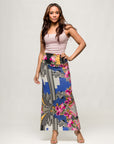 24seven Comfort Apparel Womens Multicolor Floral Print Foldover Waist Maxi Skirt