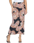 Womens Black Paisley Print Foldover Maxi Skirt