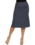 A Line Elastic Waist Knee Length Skirt