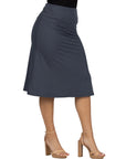 A Line Elastic Waist Knee Length Skirt