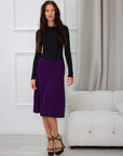 A Line Elastic Waist Knee Length Skirt