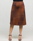 24seven Comfort Apparel Brown Geometric Print Knee Length Skirt