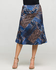 24seven Comfort Apparel Blue Animal Print Knee Length Skirt