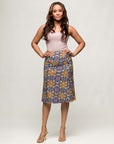 24seven Comfort Apparel Bright Floral Print Comfortable Elastic Waist Knee Length Skirt