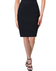 Solid Color Elastic Waist Knee Length Pencil Skirt