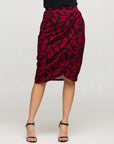 24seven Comfort Apparel Burgundy Print Ruched Knee Length Skirt