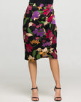 24seven Comfort Apparel Black Multi Floral Print Midi Pencil Skirt