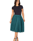Elegant Accordion Pleated Elastic Waistband Party Midi Skirt