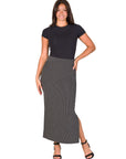 Ribbed Knit Side Slit Elastic Waist Maxi Skirt