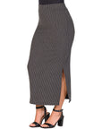 Ribbed Knit Side Slit Elastic Waist Maxi Skirt
