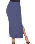 Ribbed Knit Side Slit Elastic Waist Maxi Skirt