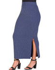 Ribbed Knit Side Slit Elastic Waist Maxi Skirt