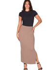 Ribbed Knit Side Slit Elastic Waist Maxi Skirt