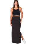 Versatile Side Slit Elastic Waist Maxi Skirt