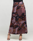 24seven Comfort Apparel Fall Floral Print Maxi Skirt with Buckle Waist
