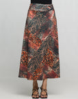 24seven Comfort Apparel Brown Animal Patchwork Print Maxi Skirt