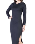 Long Sleeve Side Slit Fitted Maxi Dress