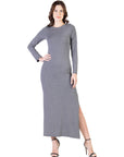 Long Sleeve Side Slit Fitted Maxi Dress