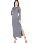 Long Sleeve Side Slit Fitted Maxi Dress