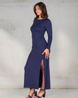 Long Sleeve Side Slit Fitted Maxi Dress