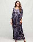 24seven Comfort Apparel Long Sleeve Empire Waist Maxi Dress in Grey Print