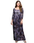 24seven Comfort Apparel Long Sleeve Empire Waist Maxi Dress in Grey Print