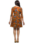 24seven Comfort Apparel Rust Paisley Print Fit Flare Knee Length Dress