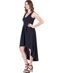 Womens Sleeveless Fit N Flare High Low Dress