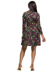 24seven Comfort Apparel Floral Print Long Sleeve Fit and Flare Mini Dress