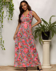 24seven Comfort Apparel Womens Pink Paisley Print V Neck Empire Waist Sleeveless Maxi Dress