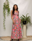 24seven Comfort Apparel Womens Pink Paisley Print V Neck Empire Waist Sleeveless Maxi Dress