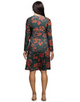 Long Sleeve Fit and Flare Dress in Green Orange Floral Print