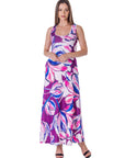 Womens Casual Purple Floral Scoop Neck Sleeveless Maxi Dress With Pockets