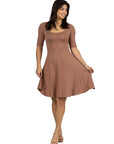 A Line Knee Length Dress with Elbow Length Sleeves