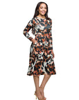 24seven Comfort Apparel Long Sleeve Midi Dress in Animal Print