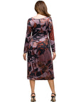 24seven Comfort Apparel Long Sleeve Midi Dress Brown Floral Print