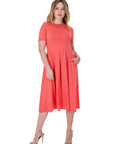Midi Dress with Short Sleeves and Pocket Detail