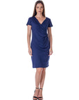Womens Short Sleeve Knee Length Faux Wrap Dress